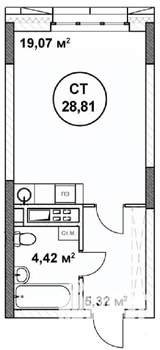 Студия квартира, строящийся дом, 29м2, 16/22 этаж