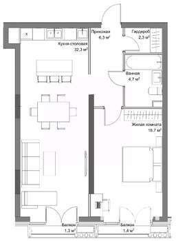 1-к квартира, вторичка, 67м2, 3/6 этаж