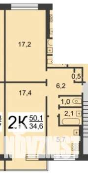 2-к квартира, вторичка, 50м2, 5/5 этаж