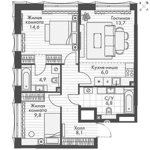 3-к квартира, вторичка, 64м2, 7/16 этаж