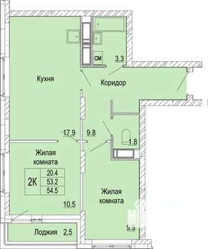 2-к квартира, вторичка, 55м2, 23/25 этаж