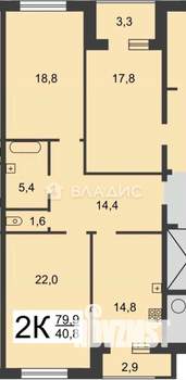2-к квартира, вторичка, 75м2, 10/10 этаж