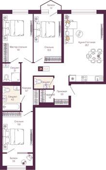 3-к квартира, вторичка, 91м2, 4/14 этаж