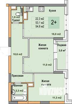 2-к квартира, вторичка, 55м2, 10/25 этаж