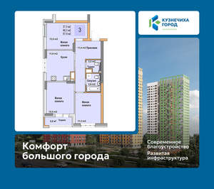 3-к квартира, вторичка, 68м2, 13/25 этаж