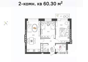 2-к квартира, вторичка, 60м2, 4/4 этаж