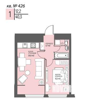 1-к квартира, вторичка, 40м2, 20/20 этаж
