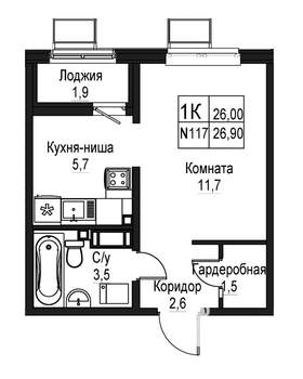 1-к квартира, вторичка, 26м2, 7/10 этаж