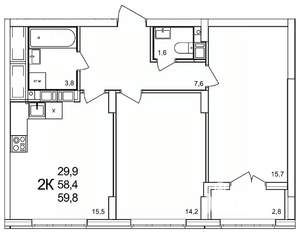 2-к квартира, вторичка, 60м2, 17/19 этаж