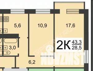 2-к квартира, вторичка, 43м2, 5/5 этаж