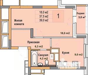 1-к квартира, вторичка, 39м2, 13/25 этаж