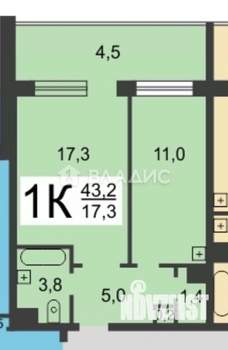 1-к квартира, вторичка, 44м2, 9/12 этаж