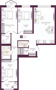 3-к квартира, вторичка, 91м2, 13/14 этаж