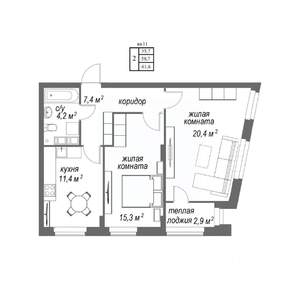 2-к квартира, строящийся дом, 62м2, 3/9 этаж