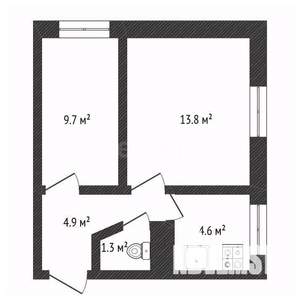 2-к квартира, вторичка, 34м2, 2/2 этаж