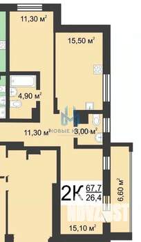 2-к квартира, вторичка, 67м2, 8/19 этаж