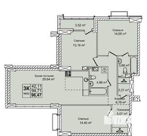 3-к квартира, вторичка, 96м2, 6/16 этаж