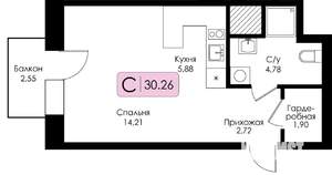 Студия квартира, вторичка, 30м2, 8/17 этаж