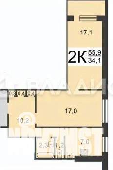 2-к квартира, вторичка, 56м2, 3/9 этаж