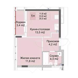 1-к квартира, строящийся дом, 36м2, 1/10 этаж