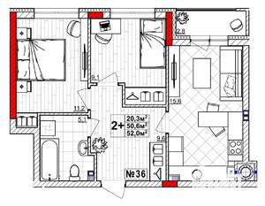 2-к квартира, вторичка, 52м2, 1/4 этаж