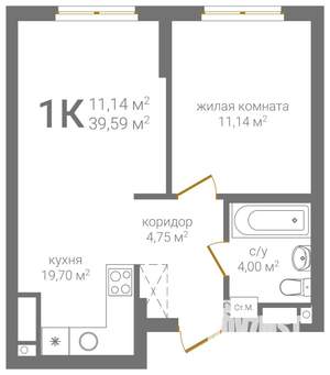 1-к квартира, вторичка, 40м2, 19/19 этаж