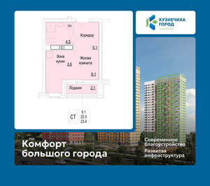 Студия квартира, вторичка, 23м2, 20/25 этаж