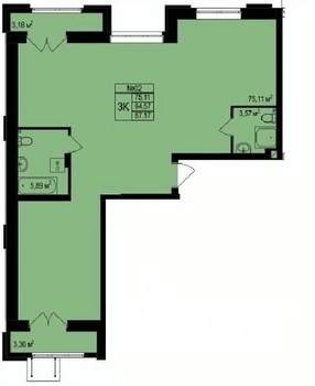 3-к квартира, строящийся дом, 87м2, 1/8 этаж