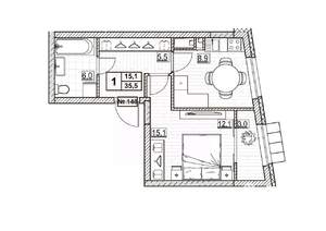 1-к квартира, вторичка, 36м2, 18/24 этаж