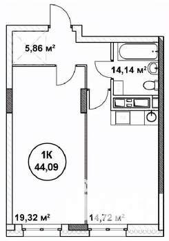 1-к квартира, вторичка, 44м2, 20/22 этаж