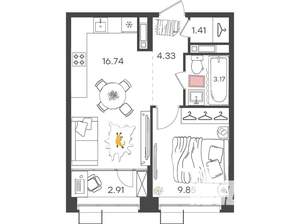 2-к квартира, вторичка, 38м2, 12/20 этаж