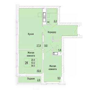 2-к квартира, вторичка, 55м2, 24/25 этаж