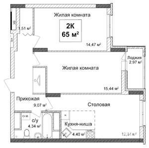 2-к квартира, строящийся дом, 65м2, 11/17 этаж