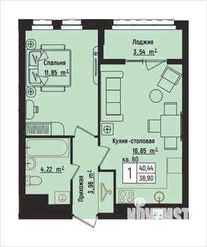 1-к квартира, вторичка, 40м2, 10/15 этаж