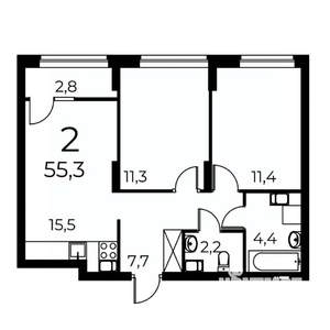 2-к квартира, сданный дом, 55м2, 11/19 этаж