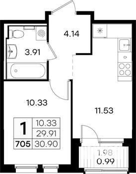 1-к квартира, вторичка, 31м2, 8/9 этаж