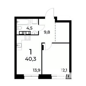 1-к квартира, вторичка, 40м2, 17/20 этаж