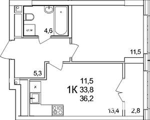 1-к квартира, вторичка, 36м2, 22/25 этаж