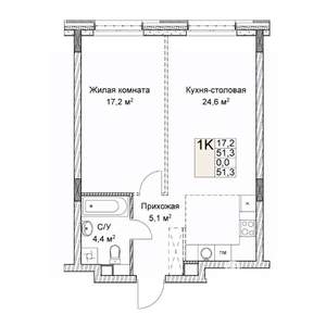 Студия квартира, вторичка, 51м2, 3/9 этаж