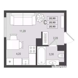 Студия квартира, вторичка, 21м2, 10/10 этаж