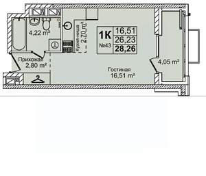 Студия квартира, строящийся дом, 28м2, 6/16 этаж