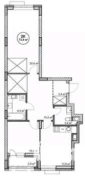 2-к квартира, вторичка, 74м2, 4/14 этаж