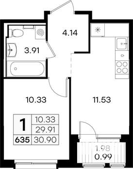 1-к квартира, вторичка, 31м2, 3/9 этаж