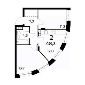 2-к квартира, вторичка, 49м2, 14/20 этаж