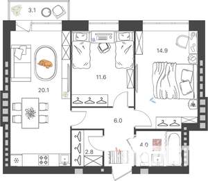 2-к квартира, вторичка, 60м2, 2/4 этаж