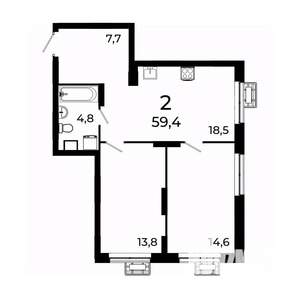 2-к квартира, вторичка, 59м2, 16/19 этаж