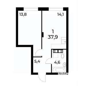 1-к квартира, вторичка, 38м2, 11/19 этаж