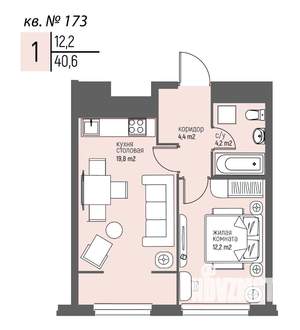 1-к квартира, вторичка, 41м2, 16/25 этаж