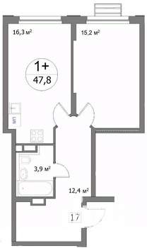 1-к квартира, строящийся дом, 48м2, 4/22 этаж