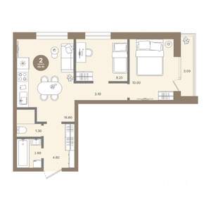 2-к квартира, строящийся дом, 48м2, 4/18 этаж